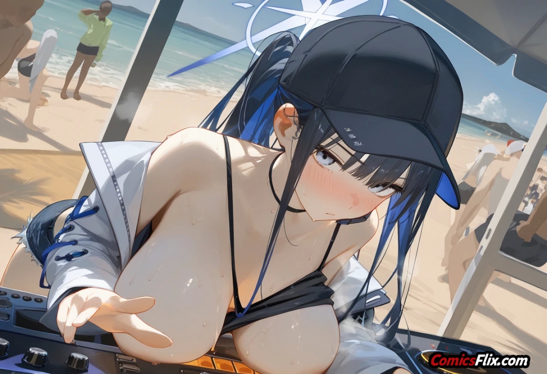 Comic Porno Saori Joumae Swimsuit Beach Blowjob | Blue Archive (#4)